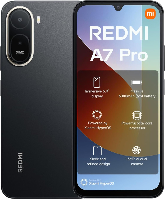 Xiaomi Redmi A7 Pro Smartphone 4GB+128GB 4G, Battery 6000mAh Octa-Core Processor, 13MP AI Dual Camera, 6.9" 120Hz Display, Black| 18 Month manufacturer warranty